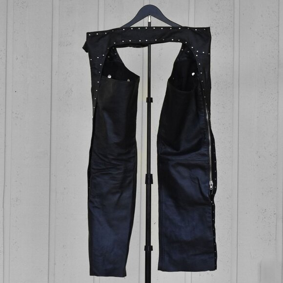 USA Bikers Dream Apparel Leather Chaps Studded Zippered Legs Black Size XXL - Picture 3 of 9